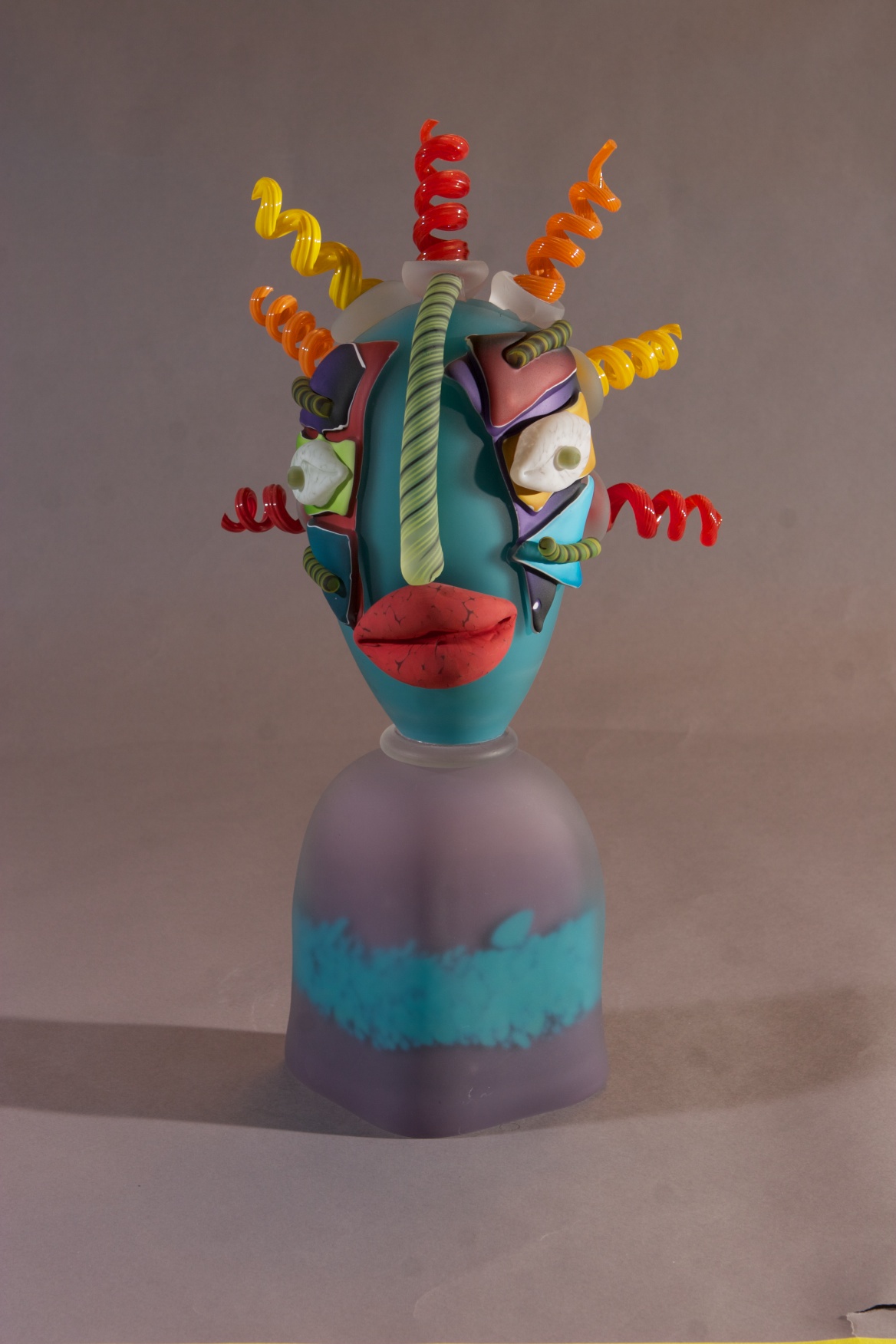 Curly Head Sculpture Water Blue and Purple - James Wilbat Glass Studio